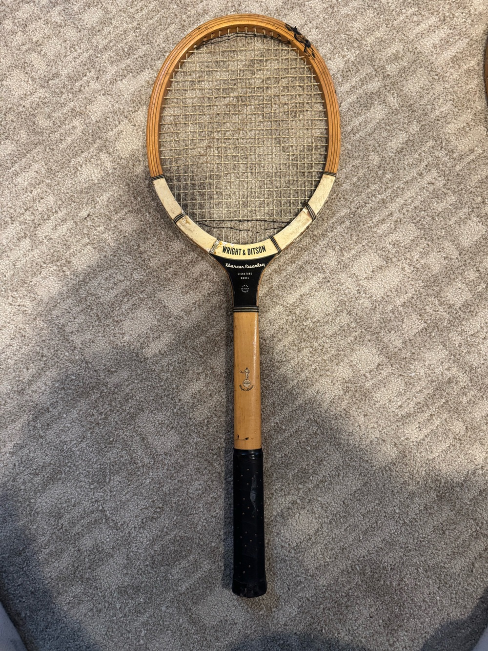 Wright & Ditson Wood Tennis Racket - Natural Wood with Black Grip